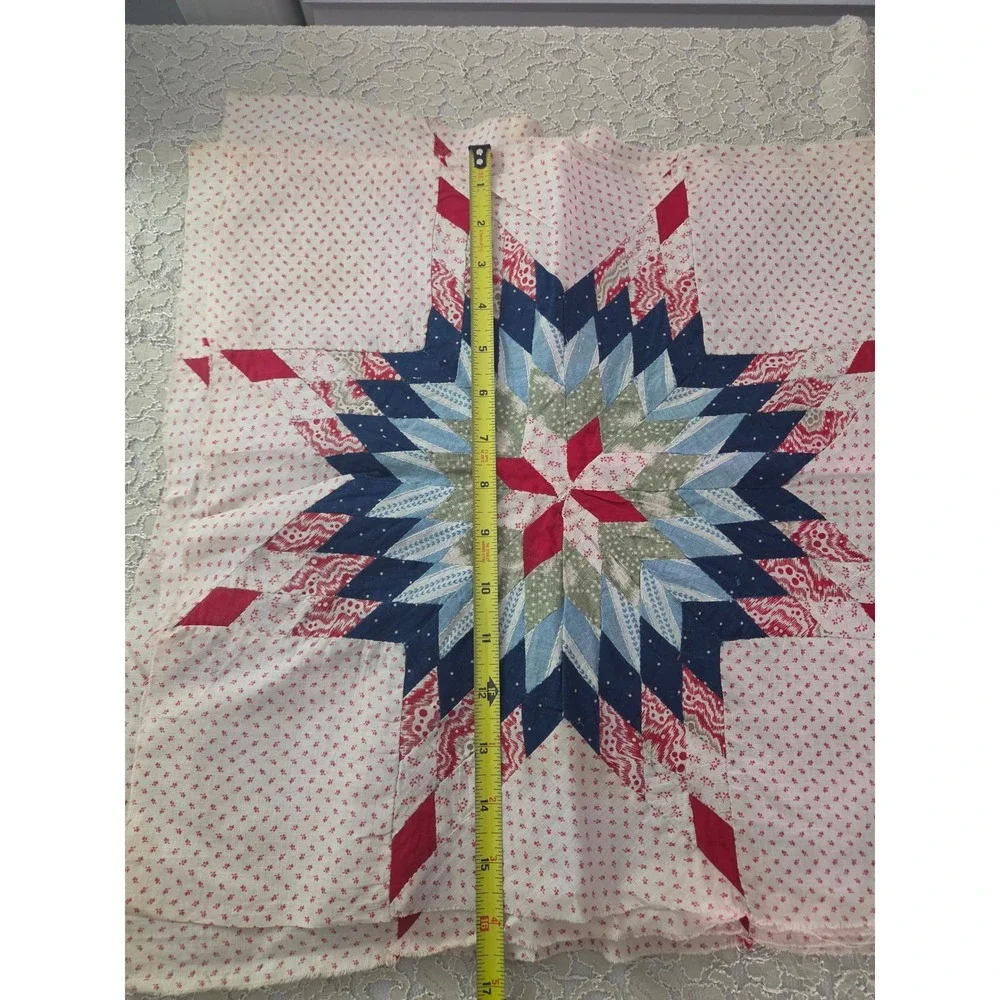 Vintage Lone Star Quilt Blocks Set of 7 Red White Blue Hand Pieced 15.5x15.5